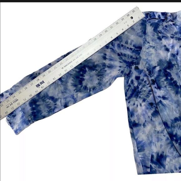 Calvin Klein Top Womens L Blue Tie Dye Blouse Printed Roll-Sleeve Boho Beach - Picture 7 of 12